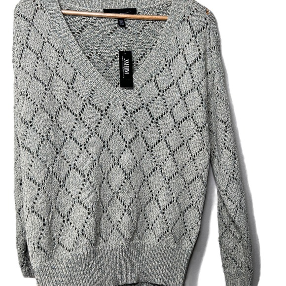 White House Black Market NWT Pointelle Marled Shimmer Knit V-Neck Sweater Size M - Picture 4 of 16